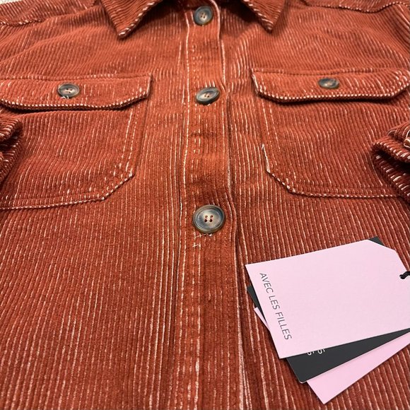NWT Avec Les Filles Women's Rust Relaxed Corduroy  Shacket, Size M - Picture 4 of 6